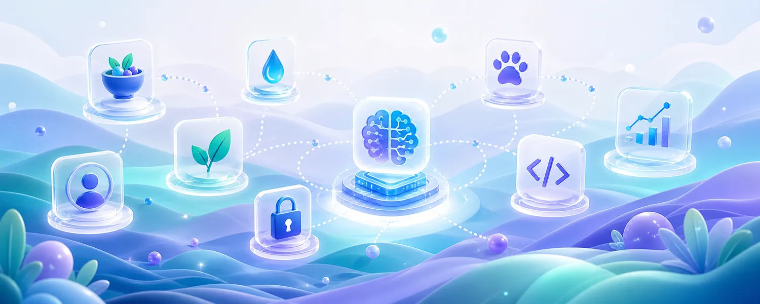 Illustrated banner of JJDigit AI web app solution areas